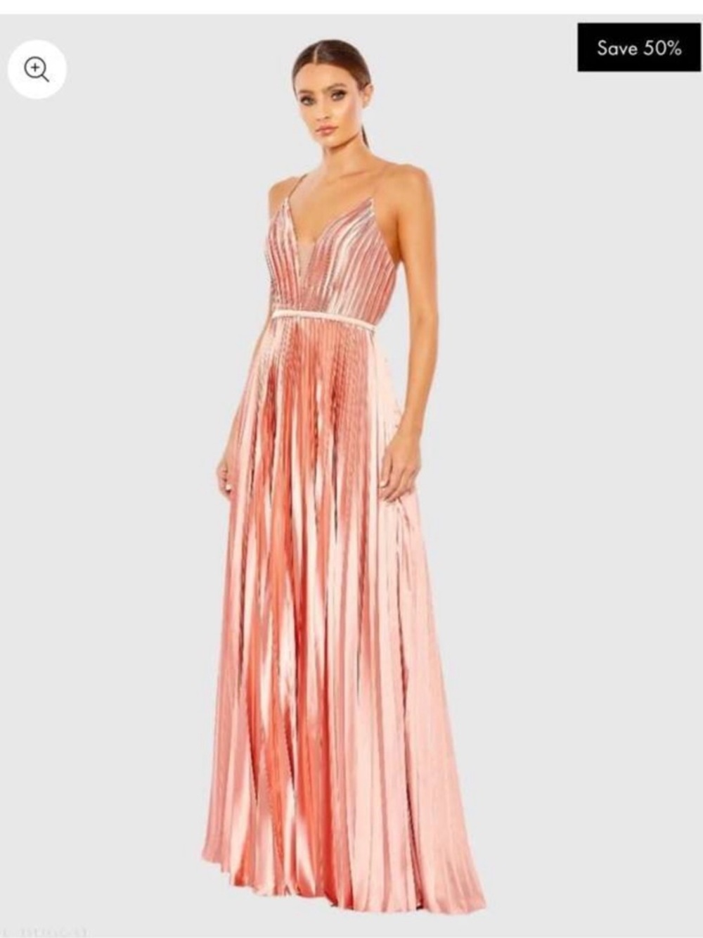 Ieena for Mac Duggal Plunge Neck Pleated Satin Evening Gown NWT